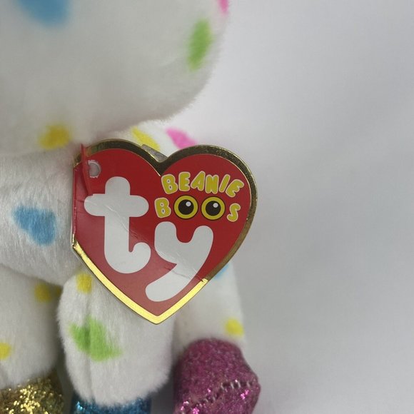 Ty Beanie Boos Harmonie Unicorn 7" Plush Rainbow Polka Dots Glitter Eyes w/Tags - Picture 6 of 9